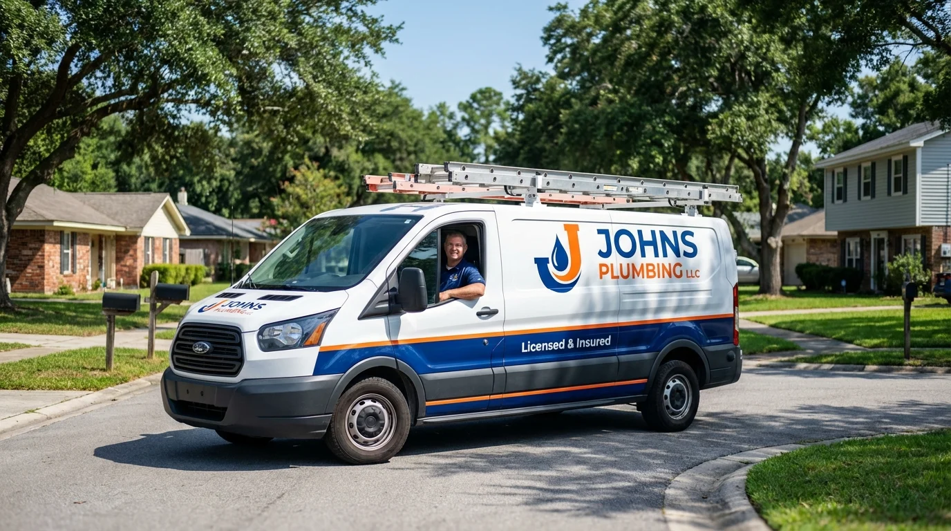 Johns Plumbing LLC service van in Ozone Park, NY