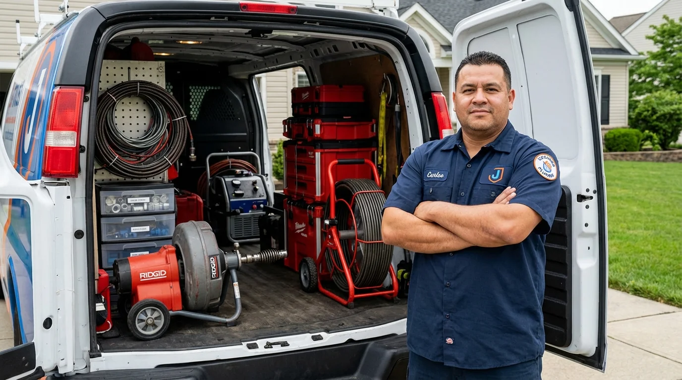 Professional drain cleaning equipment and Johns Plumbing LLC plumber in Ozone Park